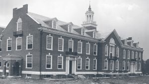 Under construction of Maryland Hall on the campus. This picture is from 1916.