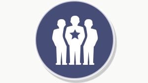 An icon of three people standing where the center person has a star shape on the chest area.
