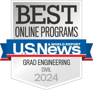 The US News and World Report shield for "Best Online Programs Grad Engineering Civil 2024"