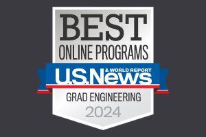 The US News and World Report shield for "Best Online Programs Grad Engineering 2024"