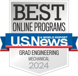 The US News and World Report shield for "Best Online Programs Grad Engineering Mechanical 2024"