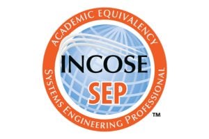 A graphic of an INCOSE logo that reads "Academic Equivalency" "Systmes Engineering Professional"