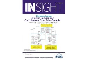 Magazine cover titled “INSIGHT” featuring an article on systems engineering contributions from Asia-Oceania, with a conceptual framework diagram in the center and INCOSE branding at the bottom.